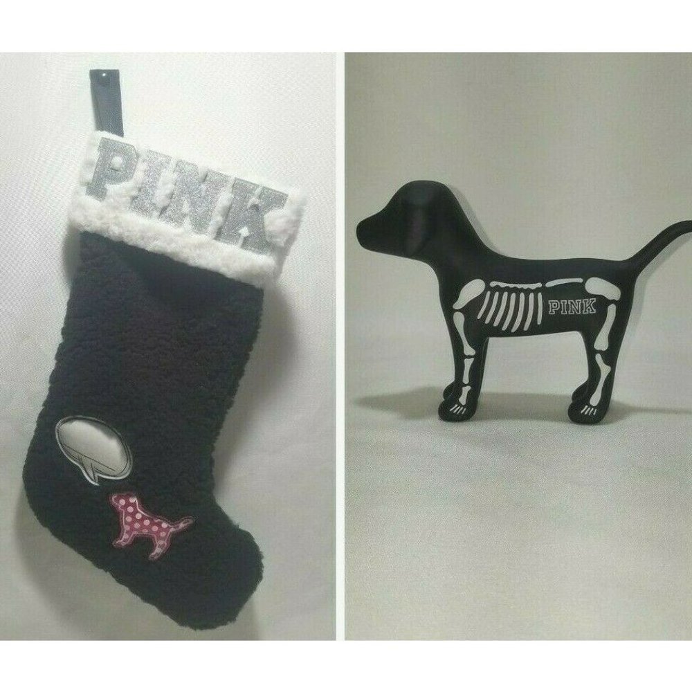 Victoria's Secret Black Sherpa  Pink Skeleton dog